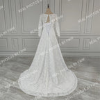 Real Photos High Quality Corset Back O-Neck Lace Long Sleeve A-Line Appliques Lace Wedding Dress for Women Bridal Gown