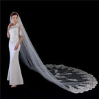 Hot Sell Latest Long Wedding Bridal Veil for Women Lace Royal Train Wedding Veil With Appliques Lace 2024