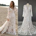 12582# Real Photos Bohemia Sweep Train V-Neck A-line Wedding Dress Appliques Lace Bridal Gown With Tassel Puffy Sleeves