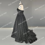 #15358 Real Photos High Quality Black Gothic A-line Feathers Lace Wedding Dress for Women Halter Neck Appliques Bridal Gowns