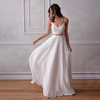 10436#Real Photos Spaghetti Straps Sleeveless Sexy V-Neck Open Back Chiffon Floor Length Wedding Dress Wedding Bridal Gown