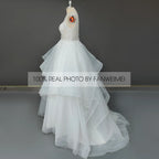 Real Photos Elegant Spaghetti Straps V-Neck Applique Lace Ball Gown for Wedding Ruffles Tulle  Women Wedding Dress Bridal Gown