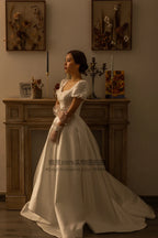 FANWEIMEI#3090 Vintage Beading Princess Satin Simple Bridal Gown Ball Gown Women Wedding Pary Dress Factory Price REAL PHOTO