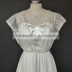 10033# Real Photos Vintage Sweep Train Beach Wedding Dress With Pearls Appliques Lace 1960s Bridal Gown Custom Wedding Gown
