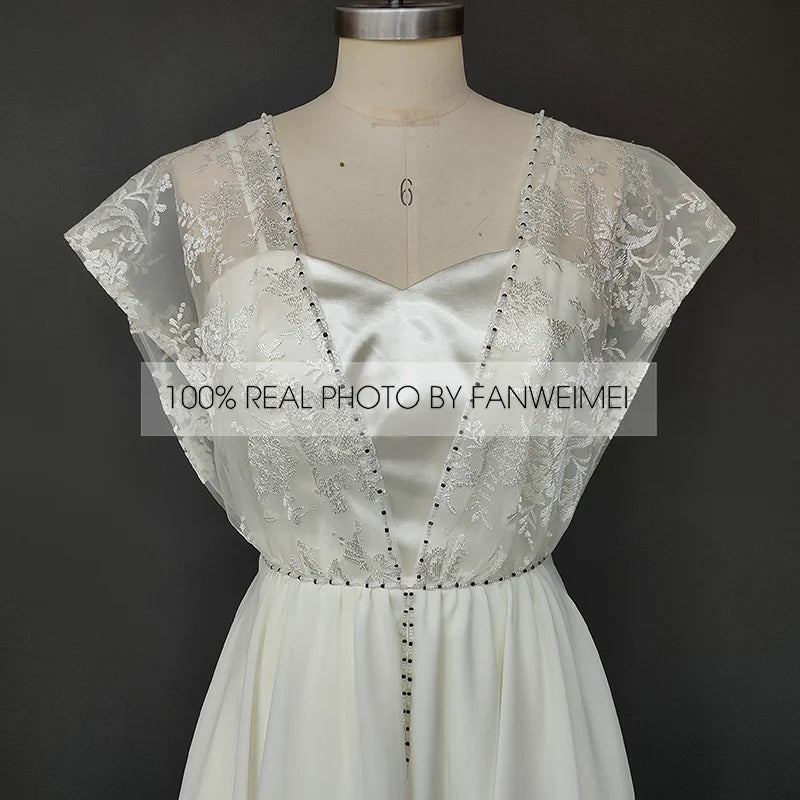 10033# Real Photos Vintage Sweep Train Beach Wedding Dress With Pearls Appliques Lace 1960s Bridal Gown Custom Wedding Gown
