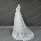 Real Photos Cap Sleeves 3D Flowers Appliques Lace A-line Wedding Dress Sweep Train V-Neck Bride Gown Bridal Dress for Women