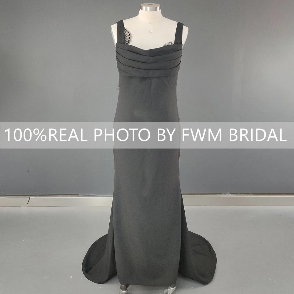 12174# Real Photos Simple Sweep Train Scoop Neck Sheath Wedding Dress Modern Lace Low Back Bridal Gown for Party
