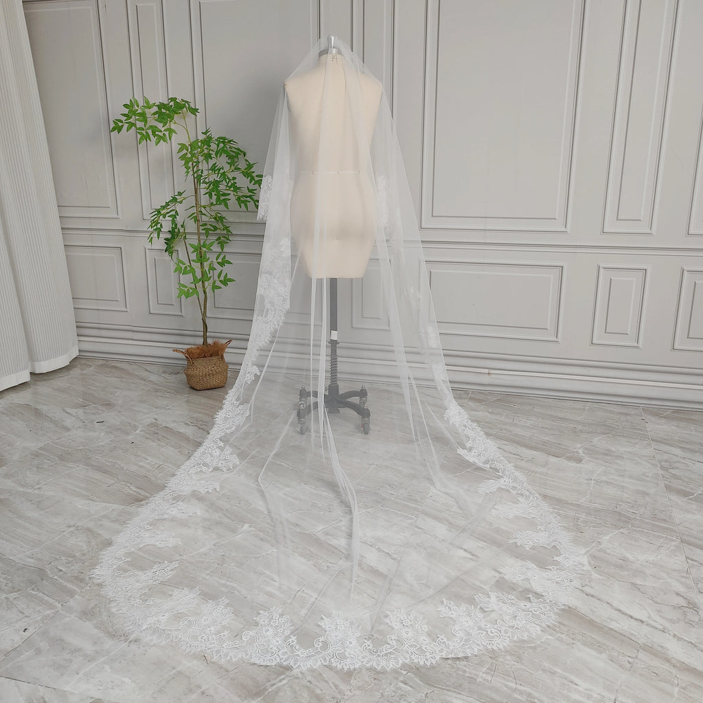100% Real Photos High Quality Two Layer  Lace Bridal Veil With Comb 220cm Long Wedding Veil Accessories for Wedding
