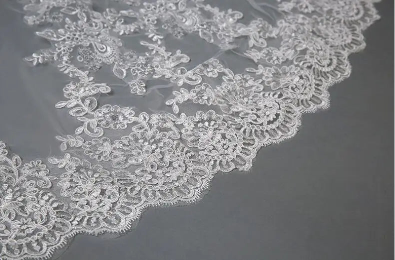 Wholesale  White 3.8 Meter Long Bridal Veil Trim Wedding Veil Lace Veil Bridal veil