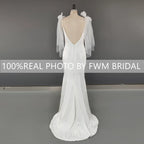 8726#  Real Photos Simple Bow Spaghetti Straps Slit Mermaid V-neck Sweep Train Wedding Dress Wedding Gown Bridal Gown
