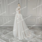 Real Photos Off Shoulder V-neck Backless A-line Wedding Dress Elegant Ruffles Lace Sweep Train Bridal Gown Bridal Dress
