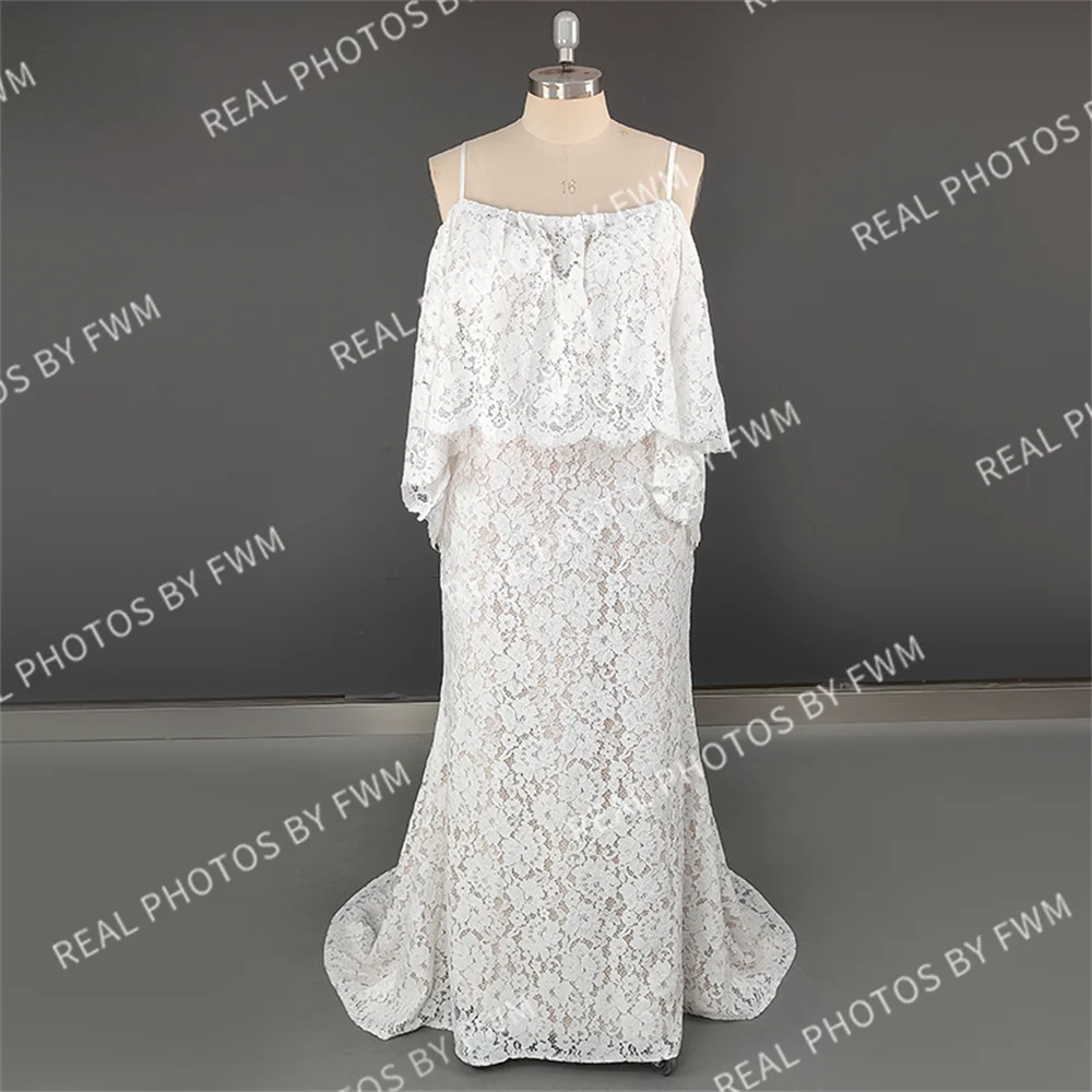 100% Real Photos Simple Off Shoulder Backless Flare Sleeve Lace Beach Wedding Dress for Woman Boho Bridal Gown for Wedding