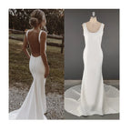 10090#Real Photos Simple Sweep Train V-Neck Spaghetti Straps Wedding Dress for Plus Size Women Bridal Gown Evening Dresses