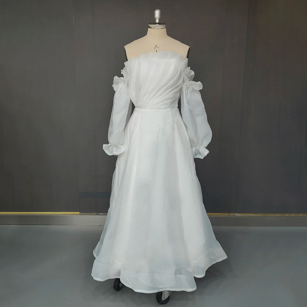 8488#Real Photos Simple Long Sleeves Organza Ruffles   Wedding Dress Wedding Bridal Gown Party Dress for Women