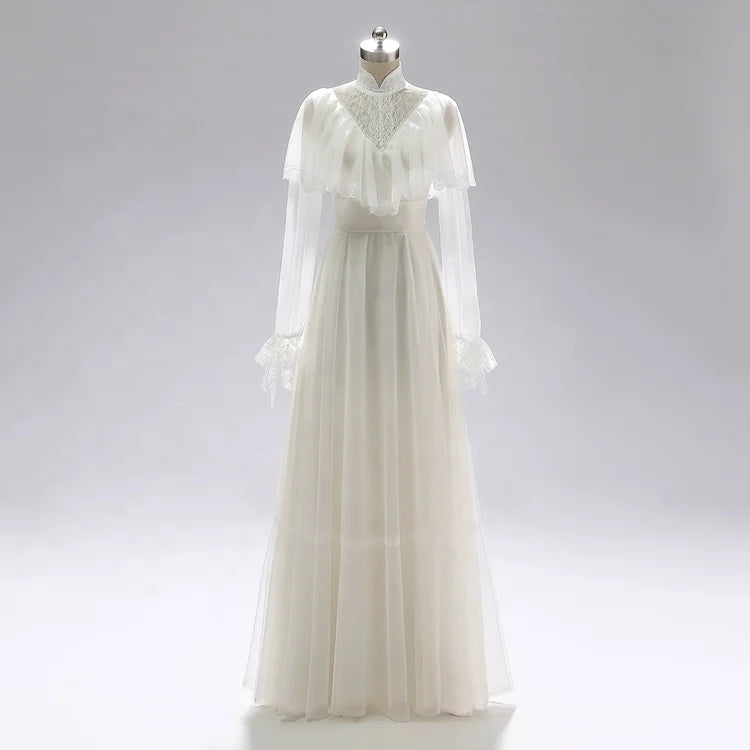 #3006  Real Photos Victorian Vintage Simple Long Sleeve Ankle Length Elegant Outdoor Photography Bridal Gowns Wedding Dress