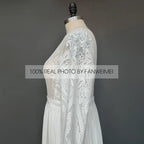 100% Real Photos Bohemian Chiffon Wedding Dresses Boat Neck Long Sleeve Lace Wedding Bridal Gowns for Plus Size Women