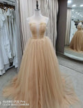 #3113 REAL PHOTOS O-Neck Elegant Champagne Sleeveless Puffy A-Line Bride Gown Wedding Dress for Women Evening Dress Party Dress