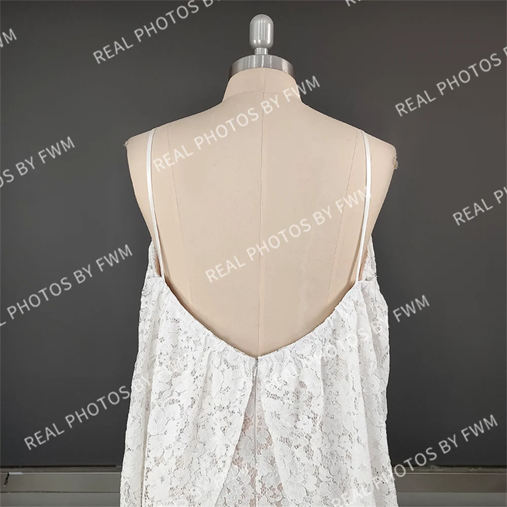 100% Real Photos Simple Off Shoulder Backless Flare Sleeve Lace Beach Wedding Dress for Woman Boho Bridal Gown for Wedding
