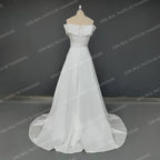 Real Photos Simle Classic Off Shoulder A-line Satin Wedding Dress Side Slit Bridal Gown Sweep Train Bride Dress for Wedding