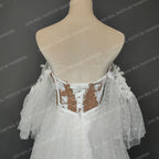 Real Photos Elegant Off Shoulder Sweetheart Dotted Mesh Lace Wedding Dress Backless Appliques Bridal Gown for Women
