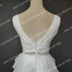 100% Real Photos Elegant V-Neck Sleeveless Tiered Tulle Ball Gown for Wedding Backless Ruffles A-line Wedding Dress for Women