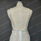 Real Photos Sexy Spaghetti Straps Deep V Neck Beading  Sequined Lace Wedding Dress Backless Mermaid Bridal Gown for Women