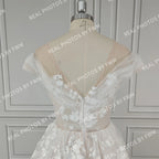 Real Photos Off Shoulder V-neck Backless A-line Wedding Dress Elegant Ruffles Lace Sweep Train Bridal Gown Bridal Dress