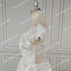 Real Photos Off Shoulder V-neck Backless A-line Wedding Dress Elegant Ruffles Lace Sweep Train Bridal Gown Bridal Dress