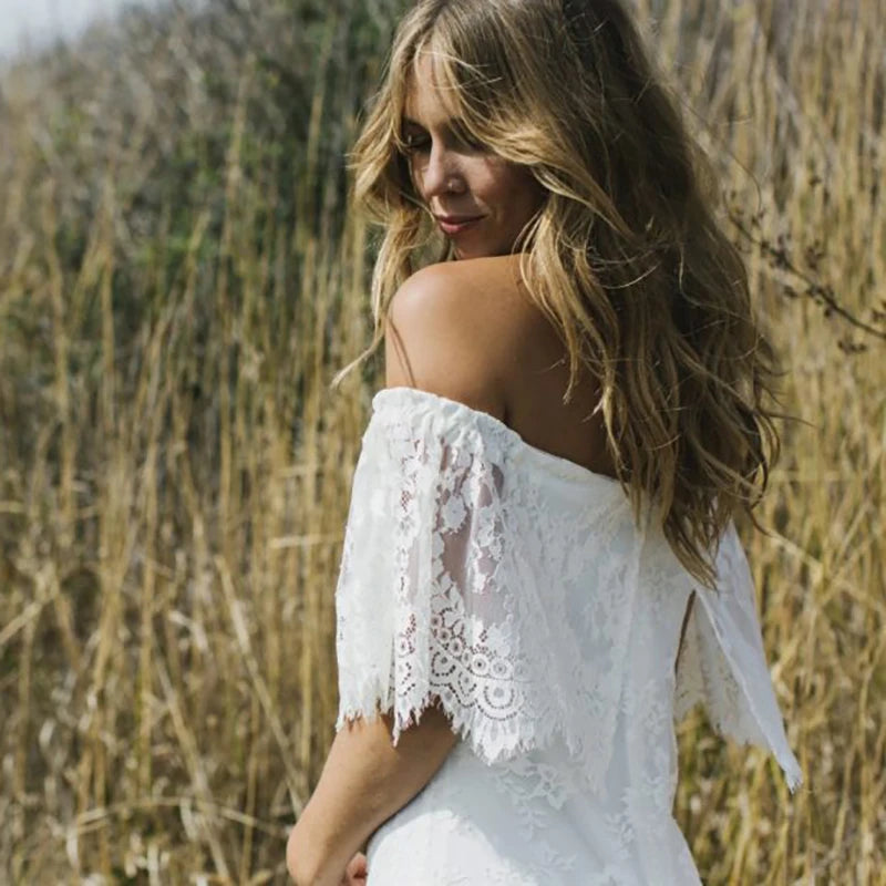 10560# Real Photos Simple Bohemia Low Back  Appliques Lace Sheath Wedding Dress Bridal Gown Party Evening Dress for Women