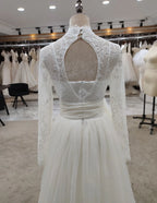 #3147 100% Real Photos A-Line Vintage Special Design Long  Sleeve Lace Soft Light Champagne Open Back Bridal Gown Wedding Dress