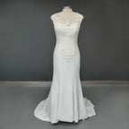 100% Real Photos Classic Mermaid Appliques Illusion Lace Wedding Dress Sleeveless Bride Gown With Button Factory Price