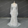 Real Photos Boho Long Sleeves V-Neck Appliques Lace Wedding Dress for Woman Backless Sweep Train Bridal Gown for Wedding