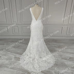 Real Photos V-neck Appliques Sequined Lace Mermaid Wedding Dress Elegant Backless Bride Gown for Women Vestidos De Novia