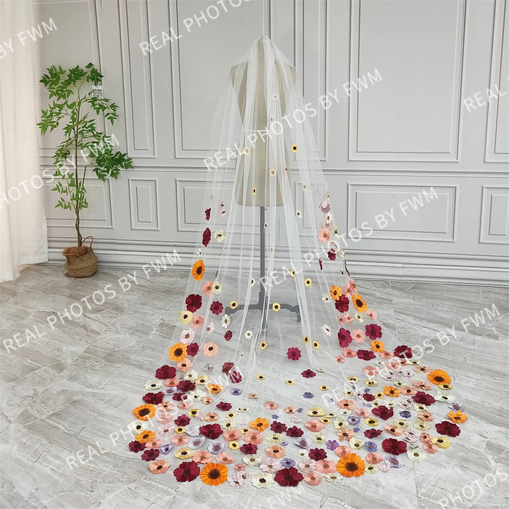 V425 Real Photos High Quality One Layer Embroidered Flowers Lace Bridal Veil 200CM Wedding Veil Accessories for Wedding