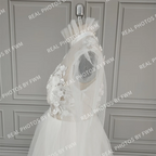 10707# Real Photos High Neck Sexy Long Sleeve A-Line Mini Tulle Boho Open Back Lace Applique Wedding Dress Wedding Bridal Gown