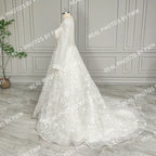 Real Photos High Quality Elegant V-Neck Lace A-line Wedding Dress for Bride Women Long Sleeves Backless Bridal Gown