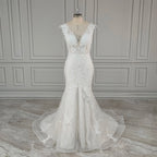 15903# Real Photos Exquisite Appliques Lace Backless Mermaid Wedding Dress Sleeveless Tulle Sweep Train Bridal Gown for Women