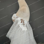 Real Photos Elegant Off Shoulder Sweetheart Dotted Mesh Lace Wedding Dress Backless Appliques Bridal Gown for Women