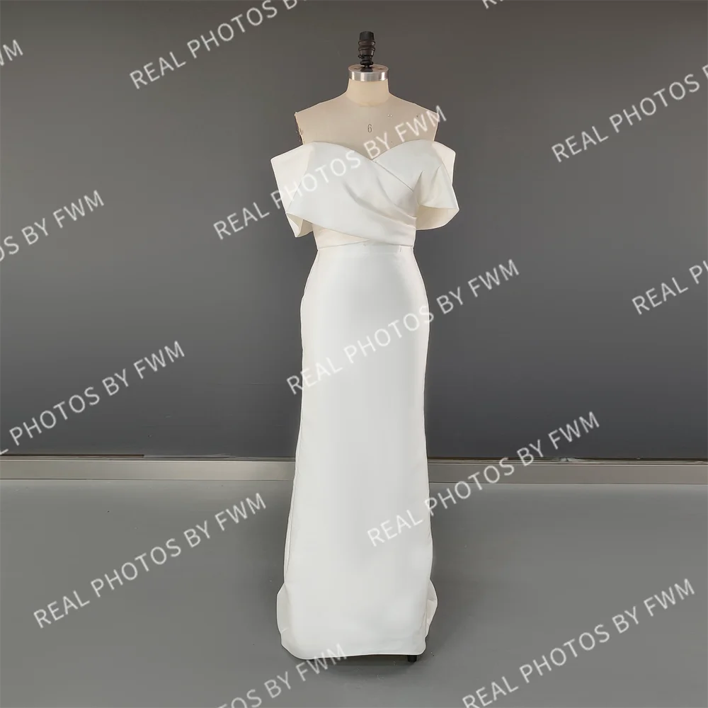 10139# Real Photos High Quality Off Shoulder V Neck Mikado Mermaid Wedding Dress for Women Bride Gown With Detachable Train
