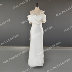 10139# Real Photos High Quality Off Shoulder V Neck Mikado Mermaid Wedding Dress for Women Bride Gown With Detachable Train