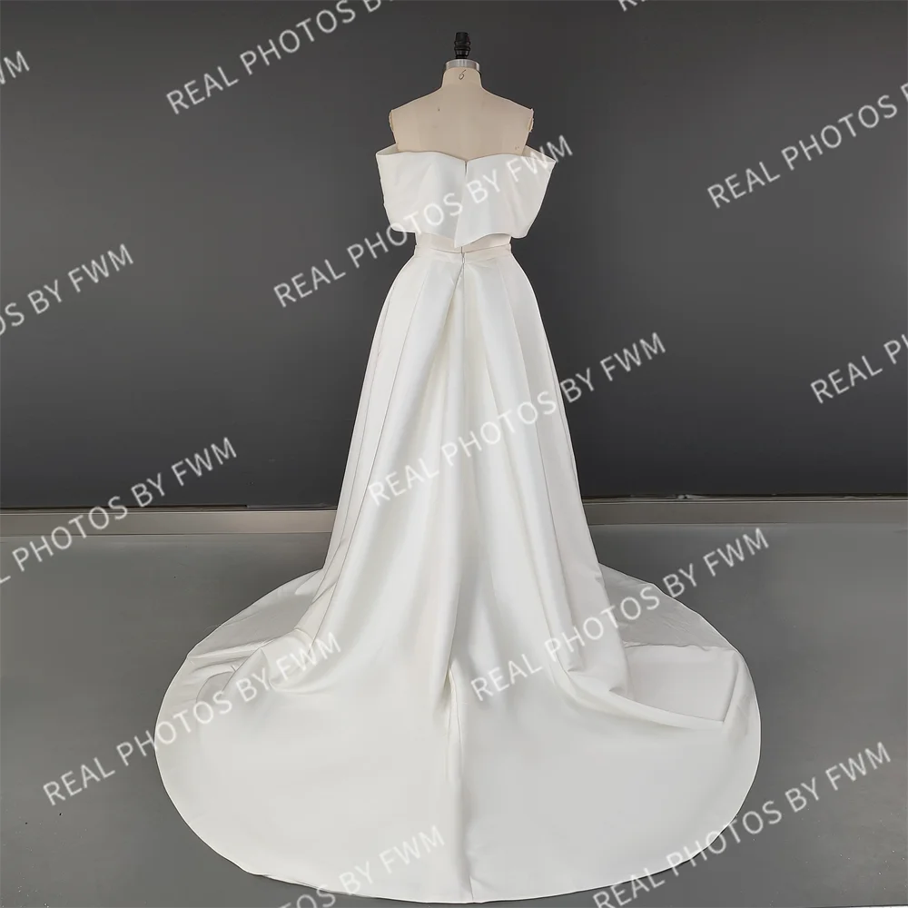 10139# Real Photos High Quality Off Shoulder V Neck Mikado Mermaid Wedding Dress for Women Bride Gown With Detachable Train