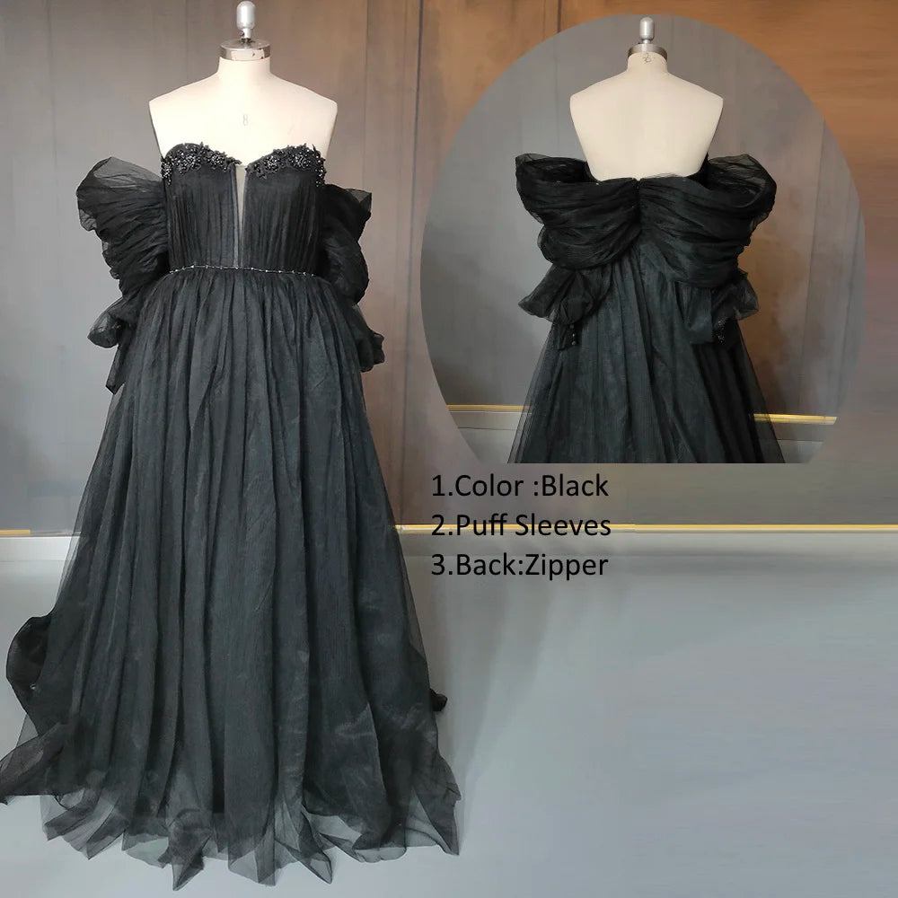 Real Photos Puffy Sleeves Sweetheart Backless A-Line Beading Lace Wedding Dress Sweep Train Tulle Bridal Gown for Wedding