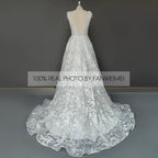 Real Photos Elegant Backless Sleeveless A-Line Tulle Lace Applique Wedding Dress Deep V-Neck Women Bridal Gown for Wedding