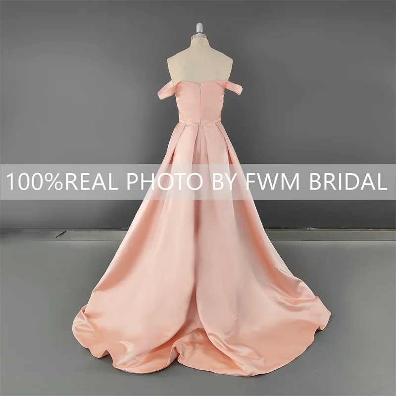 15331# Real Photos Simple Off Shoulder Satin A-line Engagement Wedding Gown Birthday Party Dress Women Prom Evening Dresses
