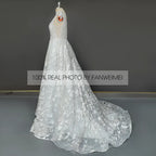 Real Photos Elegant Backless Sleeveless A-Line Tulle Lace Applique Wedding Dress Deep V-Neck Women Bridal Gown for Wedding