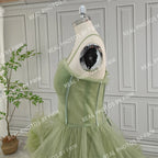 Real Photos Green Spaghetti Strap Ruffles Tulle Ball Gown Birthday Party Dress Women Prom Evening Dresses for Wedding
