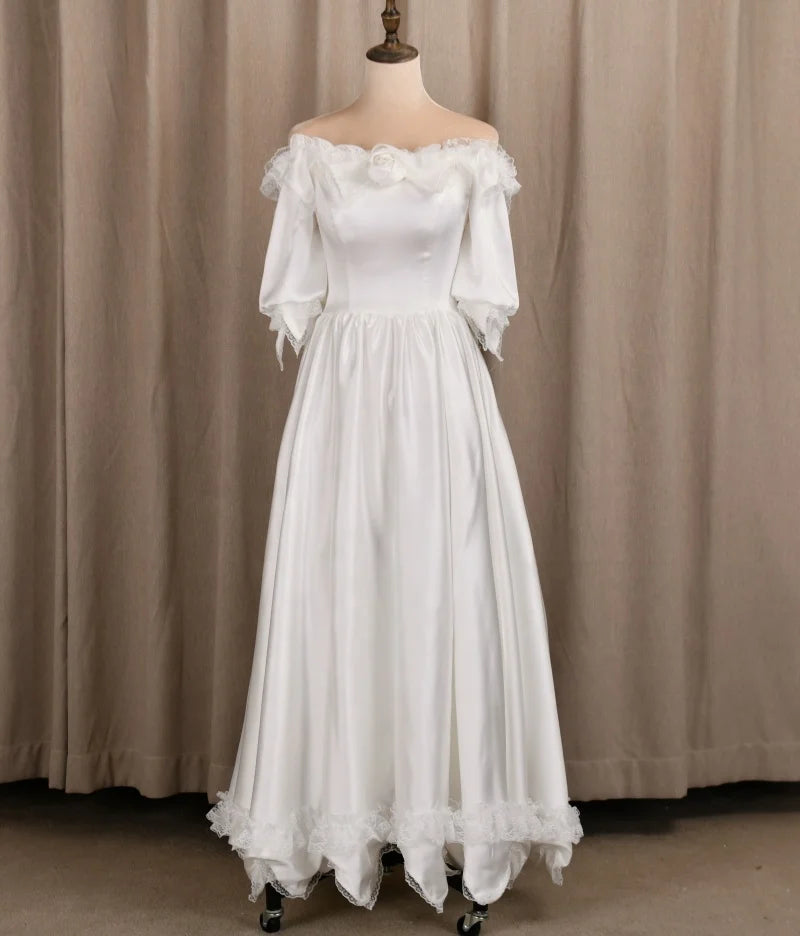 #3163  Real Photos Victoria Vintage Special Design 3/4 Long Sleeve Lace  Soft Lace up Ivory Bridal Gown Wedding Dress