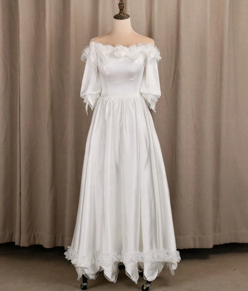 #3163  Real Photos Victoria Vintage Special Design 3/4 Long Sleeve Lace  Soft Lace up Ivory Bridal Gown Wedding Dress