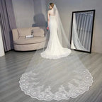 3.8*3  Meter White One Layer Lace Long Bridal Veil Comb
