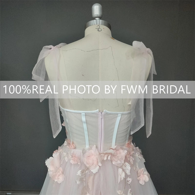 15293#Real Photos Pink Flowers Spaghetti Straps Wedding Bridal Ball Gown Birthday Party Dress for Women Prom Evening Dress